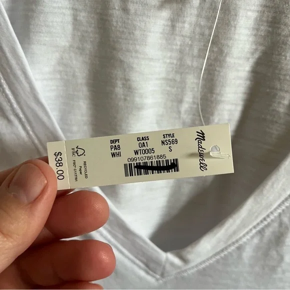 NWT Madewell White The Easy Crop V-Neck Tee in Soft Slub Small - Picture 4 of 7